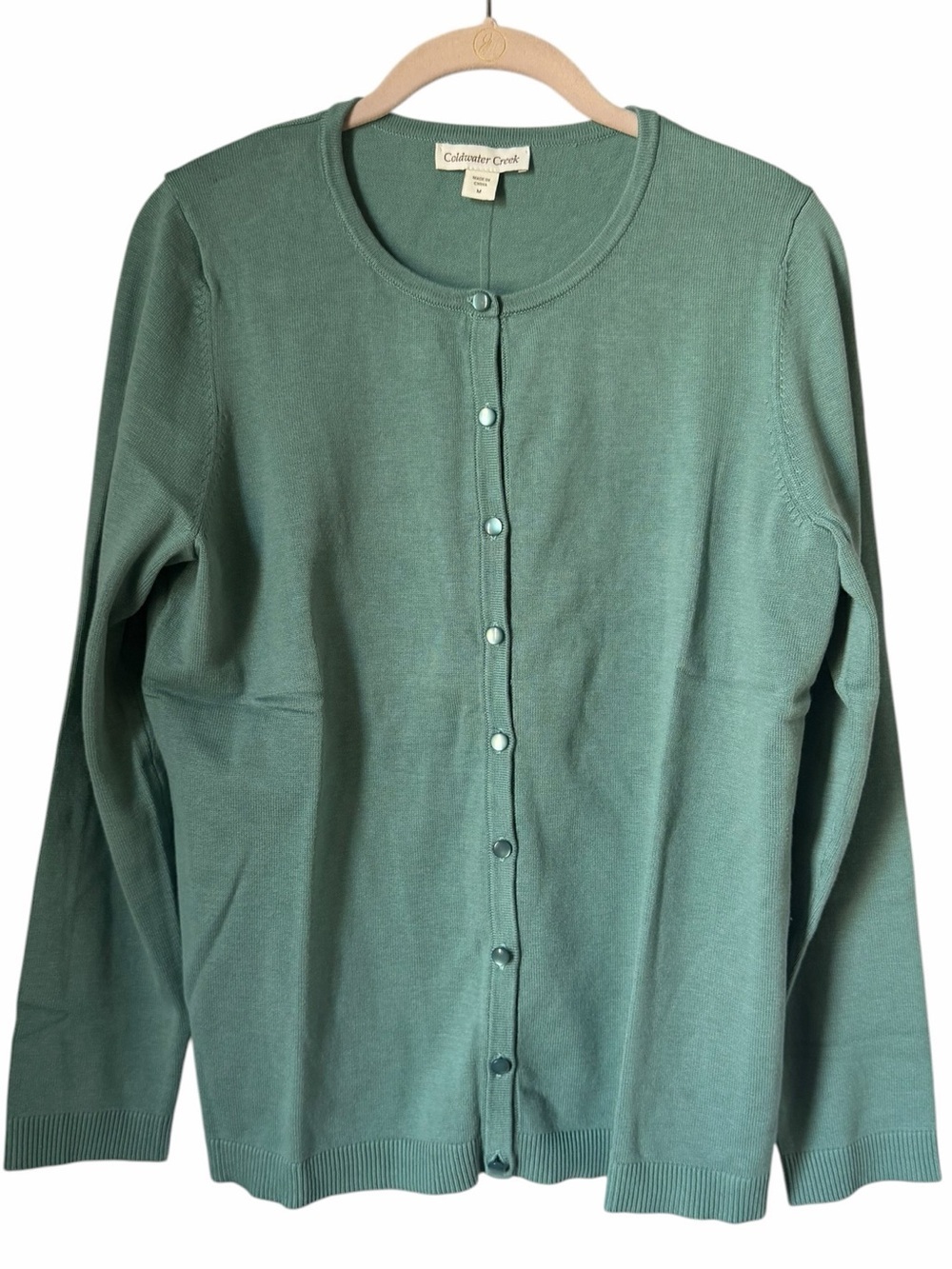 Coldwater Creek Seafoam Green Crewneck Timeless Cardigan Cotton Lightweight